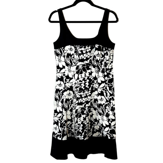 Chaps Ralph Lauren Floral A Line Spring Summer Dress Size 6 Black White